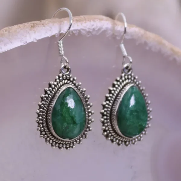 Colimaçon Boucles D'oreilles Avec Pierre-Boucles d'oreilles en argent et racine d'émeraude