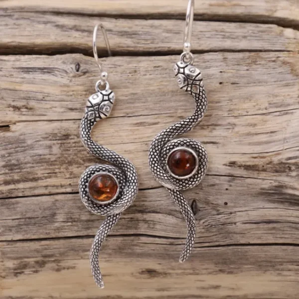 Colimaçon Boucles D'oreilles Avec Pierre-Boucles d'oreilles en argent et ambre