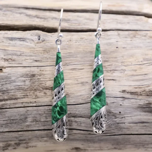 Colimaçon Boucles D'oreilles Avec Pierre-Boucles d'oreilles en argent et malachite