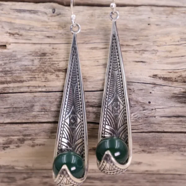 Colimaçon Boucles D'oreilles Avec Pierre-Boucles d'oreilles en argent et agate verte