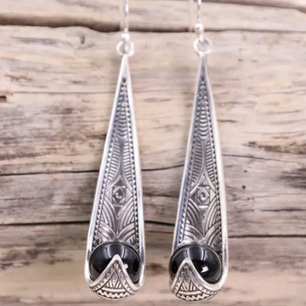 Colimaçon Boucles D'oreilles Avec Pierre-Boucles d'oreilles en argent et onyx