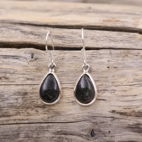 Colimaçon Boucles D'oreilles Avec Pierre-Boucles d'oreilles en argent et obsidienne