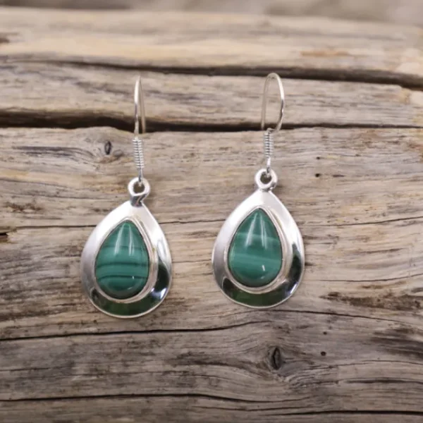 Colimaçon Boucles D'oreilles Avec Pierre-Boucles d'oreilles en argent et malachite