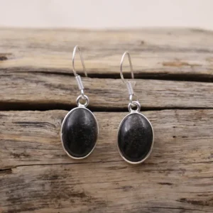 Colimaçon Boucles D'oreilles Avec Pierre-Boucles d'oreilles en argent et obsidienne argentée