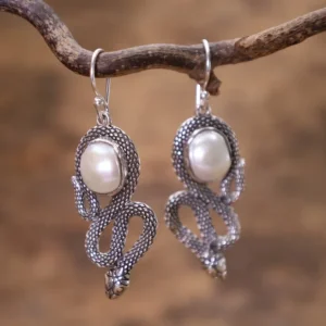 Colimaçon Boucles D'oreilles Avec Pierre-Boucles d'oreilles en argent et perle - serpent