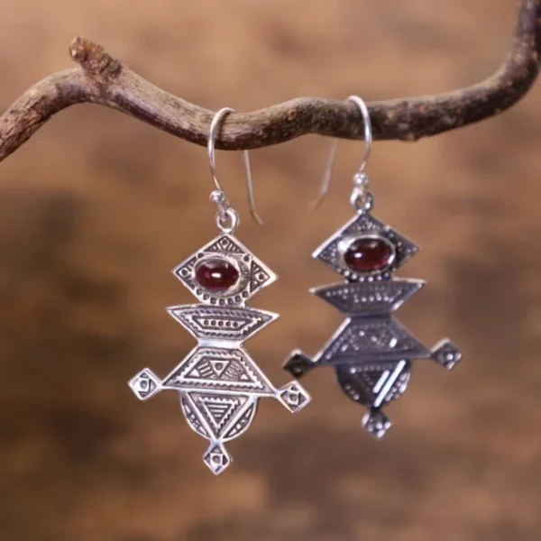 Colimaçon Boucles D'oreilles Avec Pierre-Boucles d'oreilles en argent et grenat