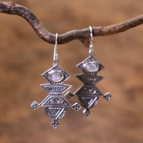 Colimaçon Boucles D'oreilles Avec Pierre-Boucles d'oreilles en argent et pierre de lune