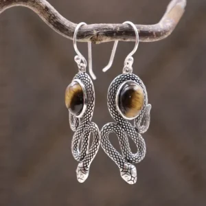 Colimaçon Boucles D'oreilles Avec Pierre-Boucles d'oreilles en argent et oeil de tigre - serpent