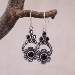 Colimaçon Boucles D'oreilles Avec Pierre-Boucles d'oreilles en argent et onyx