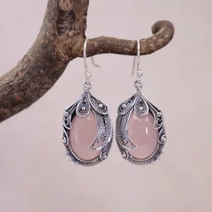 Colimaçon Boucles D'oreilles Avec Pierre-Boucles d'oreilles en argent et quartz rose