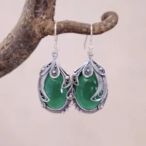 Colimaçon Boucles D'oreilles Avec Pierre-Boucles d'oreilles en argent et agate verte