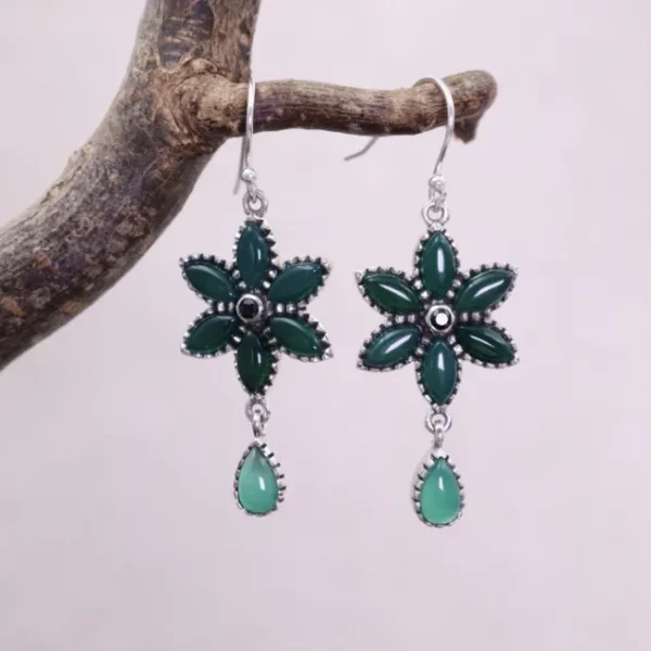 Colimaçon Boucles D'oreilles Avec Pierre-Boucles d'oreilles en argent et agate verte