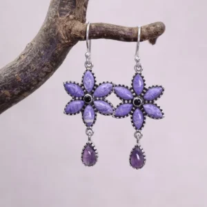 Colimaçon Boucles D'oreilles Avec Pierre-Boucles d'oreilles en argent avec charoïte et améthyste