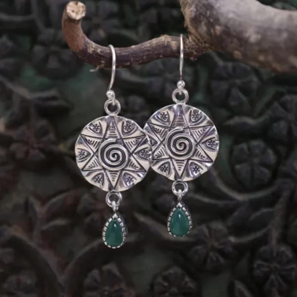 Colimaçon Boucles D'oreilles Avec Pierre-Boucles d'oreilles en argent et agate verte