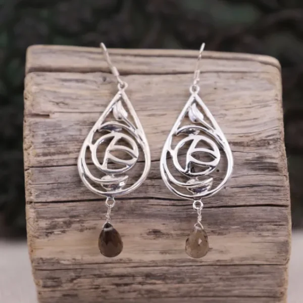 Colimaçon Boucles D'oreilles Avec Pierre-Boucles d'oreilles en argent et quartz fumé