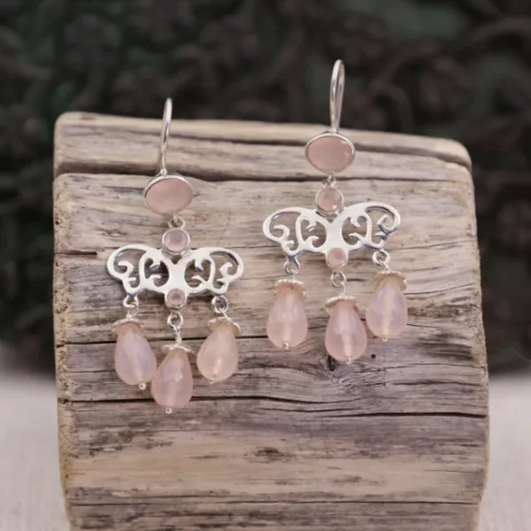 Colimaçon Boucles D'oreilles Avec Pierre-Boucles d'oreilles en argent et quartz rose