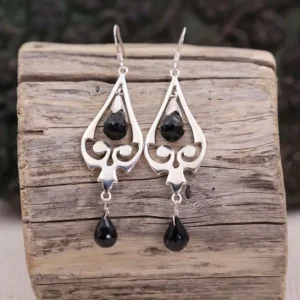 Colimaçon Boucles D'oreilles Avec Pierre-Boucles d'oreilles en argent et onyx