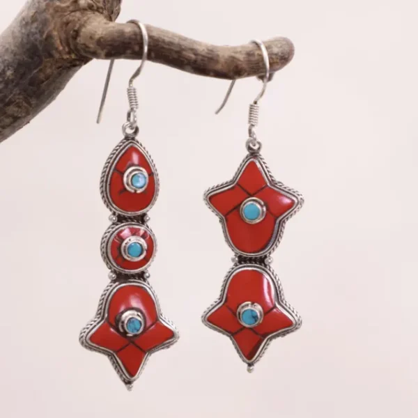 Colimaçon Boucles D'oreilles Avec Pierre-Boucles d'oreilles en argent et émail rouge