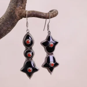 Colimaçon Boucles D'oreilles Avec Pierre-Boucles d'oreilles en argent et émail noir