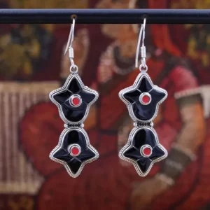 Colimaçon Boucles D'oreilles Avec Pierre-Boucles d'oreilles en argent et émail noir