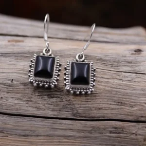 Colimaçon Boucles D'oreilles Avec Pierre-Boucles d'oreilles en argent et pierre onyx