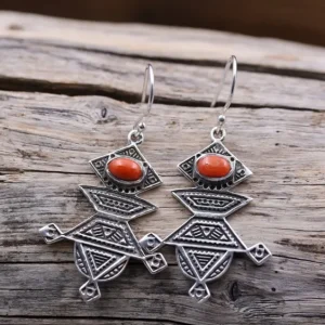 Colimaçon Boucles D'oreilles Avec Pierre-Boucles d'oreilles en argent et pierre corail