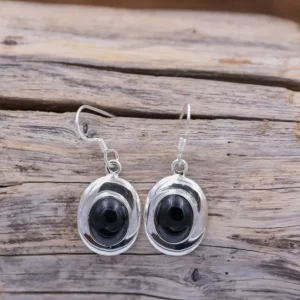 Colimaçon Boucles D'oreilles Avec Pierre-Boucles d'oreilles en argent et pierre onyx