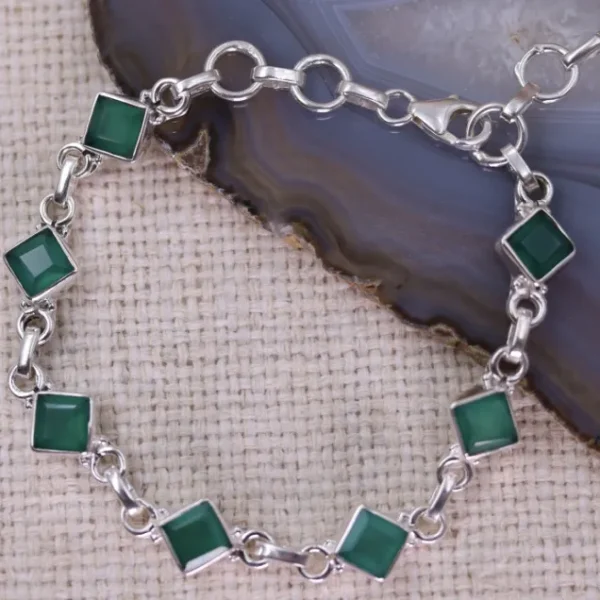 Colimaçon Bracelets En Argent Et Pierres Naturelles-Bracelet en argent et agate verte