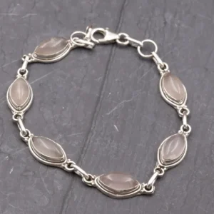 Colimaçon Bracelets En Argent Et Pierres Naturelles-Bracelet en argent et pierre quartz rose