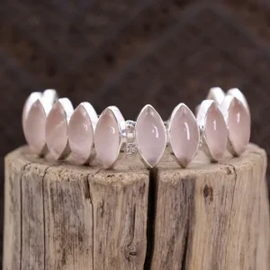 Colimaçon Bracelets En Argent Et Pierres Naturelles-Bracelet en argent et quartz rose