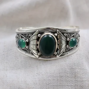 Colimaçon Bracelets Rigides-Bracelet rigide en argent et pierre onyx vert