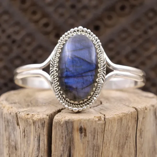 Colimaçon Bracelets Rigides-Bracelet rigide en argent et labradorite