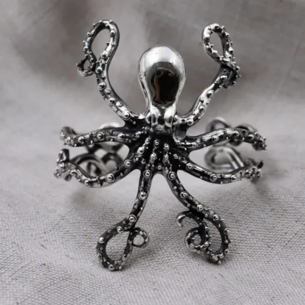 Colimaçon Bracelets Rigides-Bracelet rigide en argent pieuvre