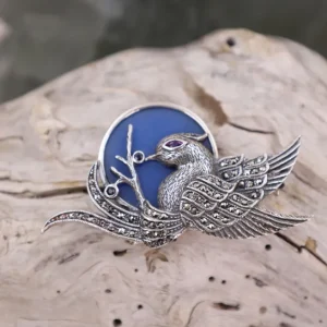 Colimaçon Broches-Broche d'exception en argent "oiseau" avec calcédoine et marcassites