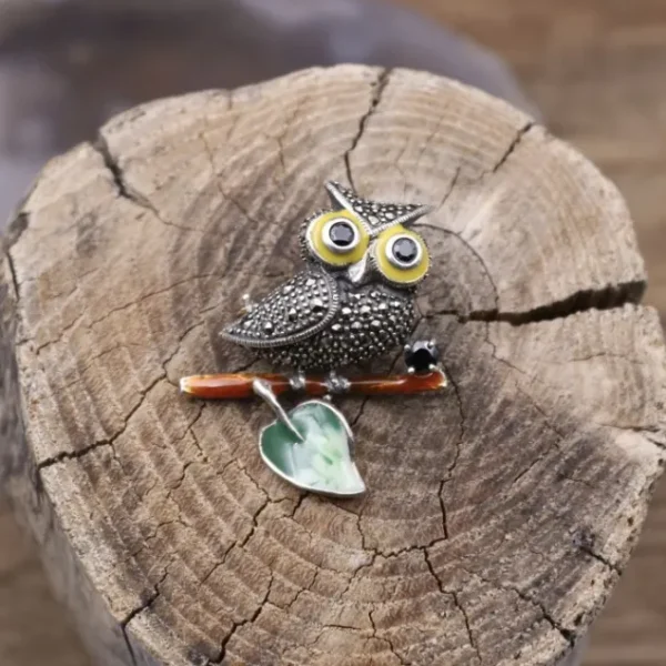 Colimaçon Broches-Broche en argent et émail hibou