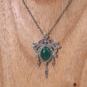 Colimaçon Colliers D'exception-Collier d'exception en argent avec agate verte et marcassites