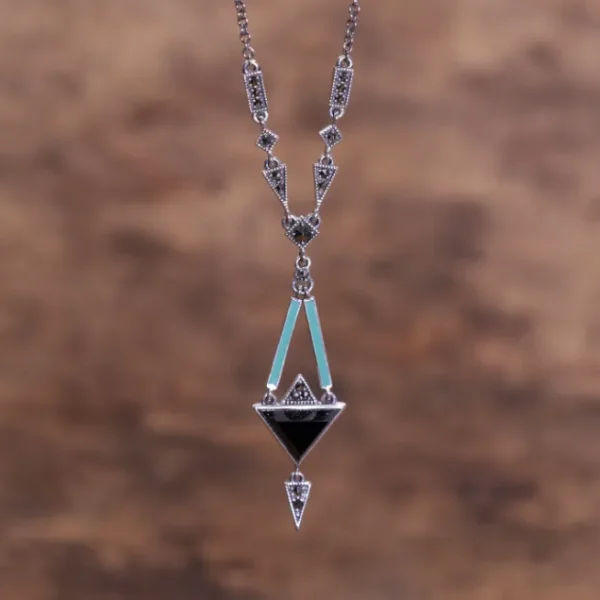 Colimaçon Colliers D'exception-Collier d'exception en argent avec onyx et marcassites