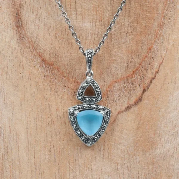 Colimaçon Colliers D'exception-Collier d'exception en argent, pierre agate bleue et marcassites