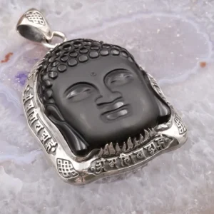 Colimaçon Pendentifs Avec Pierre-Pendentif Bouddha en argent et pierre obsidienne