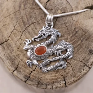 Colimaçon Pendentifs Avec Pierre | Pendentifs-Pendentif en argent et cornaline - dragon