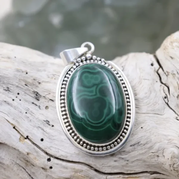 Colimaçon Pendentifs Avec Pierre-Pendentif en argent et malachite