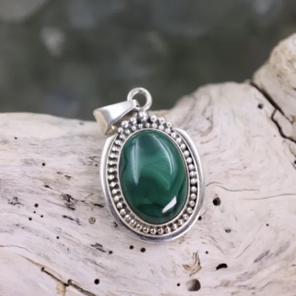 Colimaçon Pendentifs Avec Pierre-Pendentif en argent et malachite