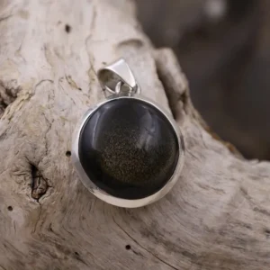 Colimaçon Pendentifs Avec Pierre-Pendentif en argent et obsidienne dorée