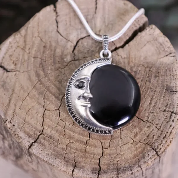 Colimaçon Pendentifs Avec Pierre-Pendentif en argent et onyx - lune