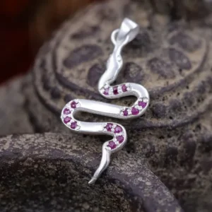 Colimaçon Pendentifs Avec Pierre-Pendentif serpent en argent et pierre rubis